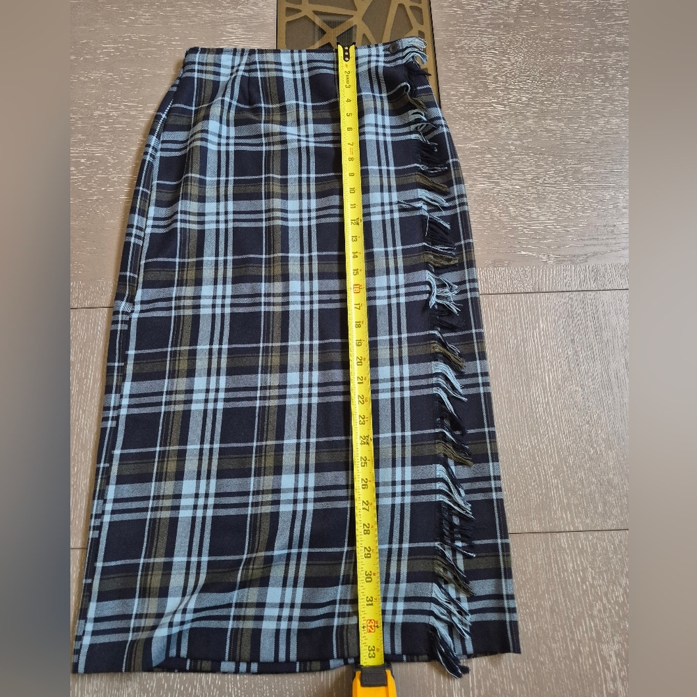 Requirements Black, Light Blue & Olive Plaid Midi Wrap Pencil Skirt - Picture 8 of 12